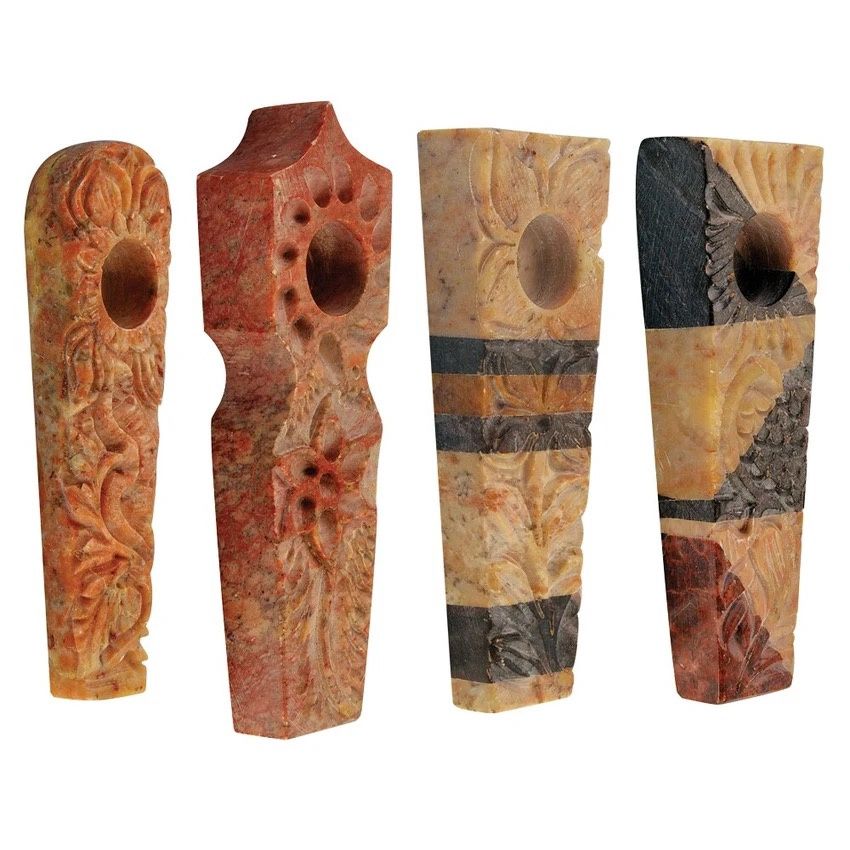 Carved Marbled Stone Hand Pipe (3")