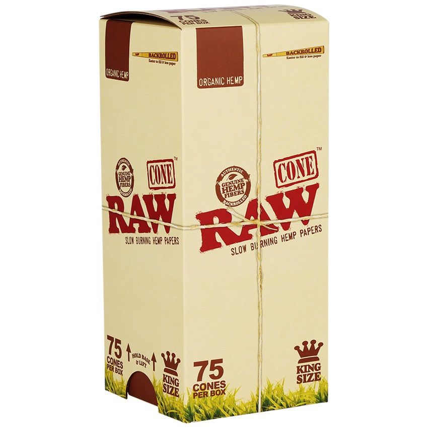 RAW Backrolled Organic Hemp Cones (King Size, Pack of 75)