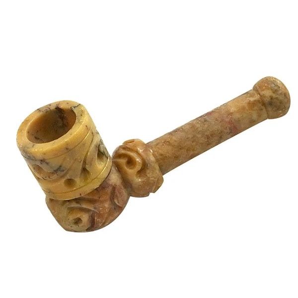 Carved Accent Chimney Stone Hand Pipe (3")