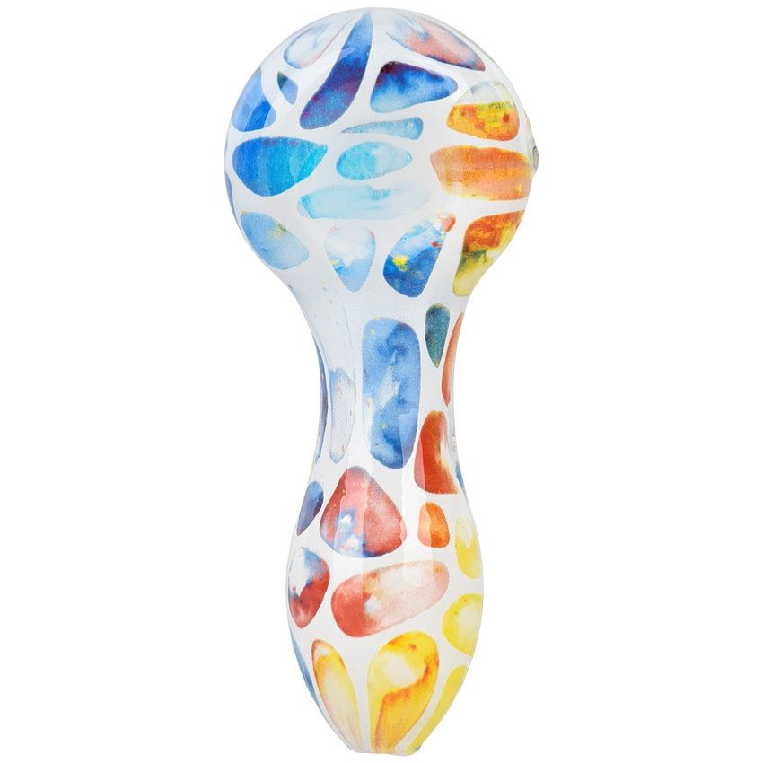 SeshGear Geometric Colorful Print Glass Spoon Pipe (3.75")