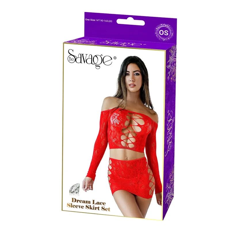 Dream Lace Sleeve Skirt Set (Red)