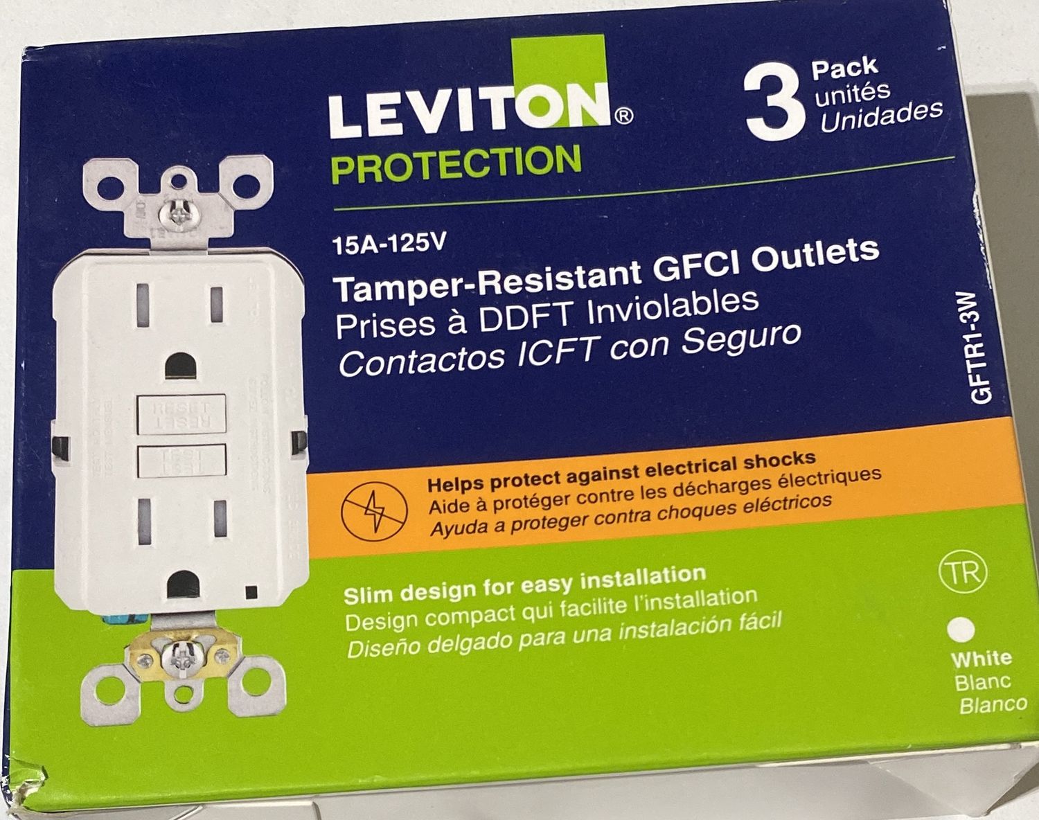 3 Pk Tamper-Resistant GFCI Outlets