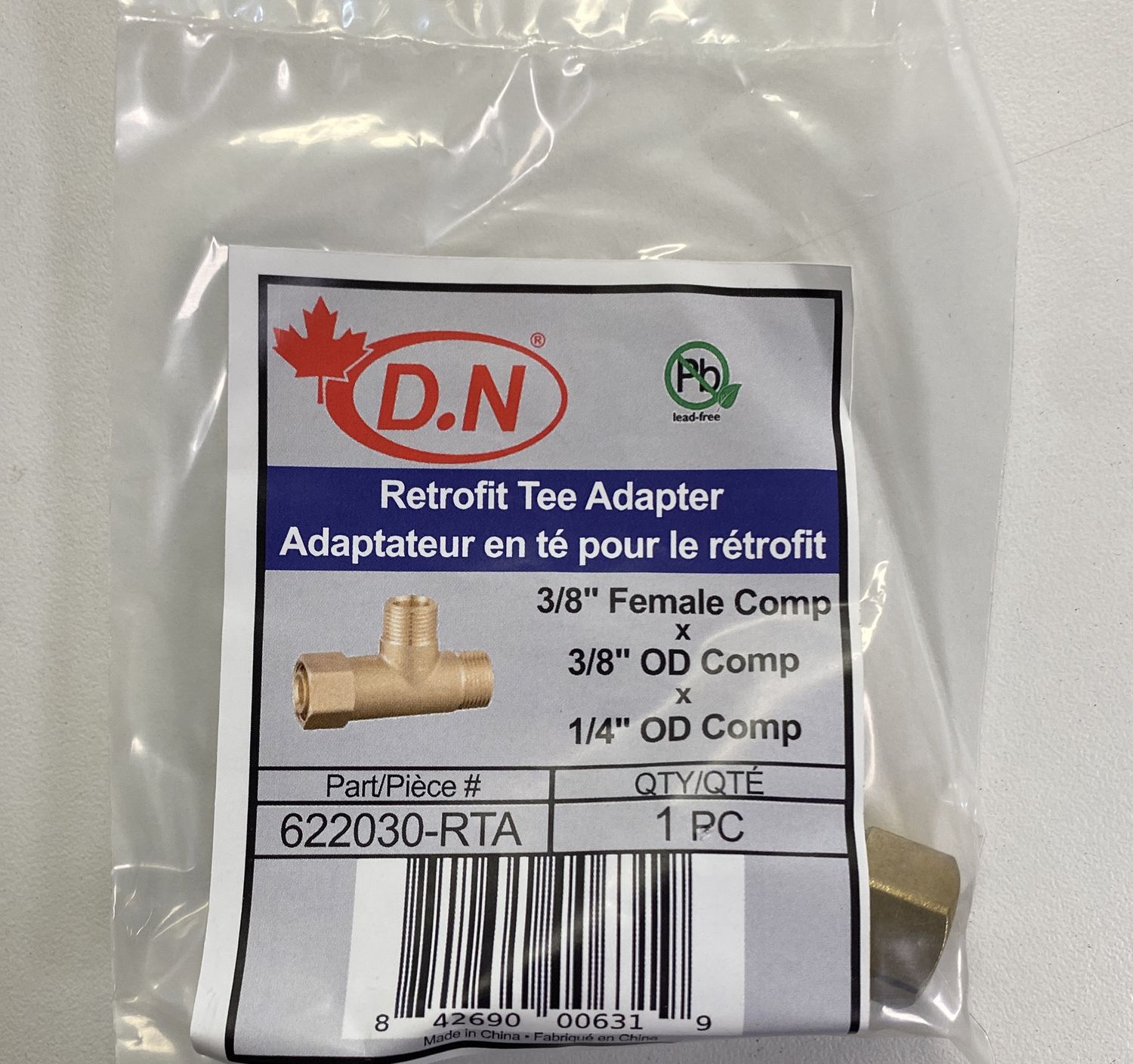 Retrofit Tee Adapter 3/8" Female Comp x 3/8" OD Comp x 1/4" OD Comp