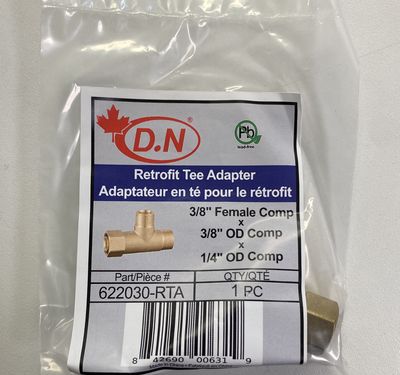 Retrofit Tee Adapter 3/8" Female Comp x 3/8" OD Comp x 1/4" OD Comp