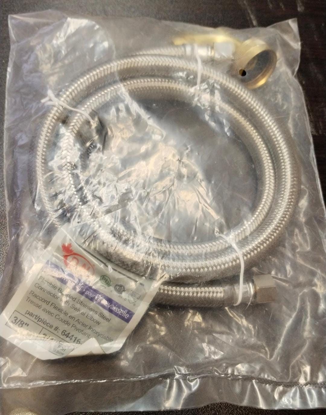 Stainless Steel Dishwasher Connector with Swivel Elbow 3/8 x 3/4  x 60