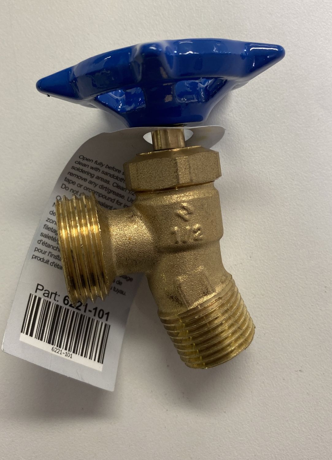 Brass boiler drain valve 1/2 MIP x 3/4 mpt blue handle