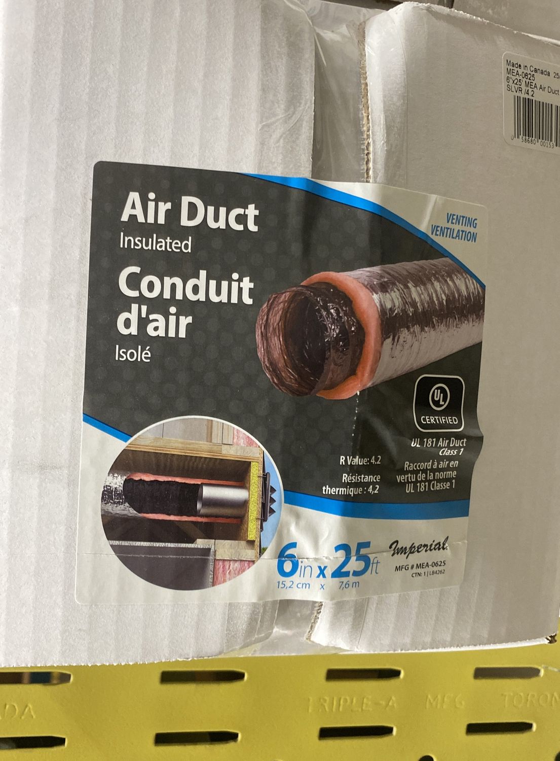 6” air duct insulated