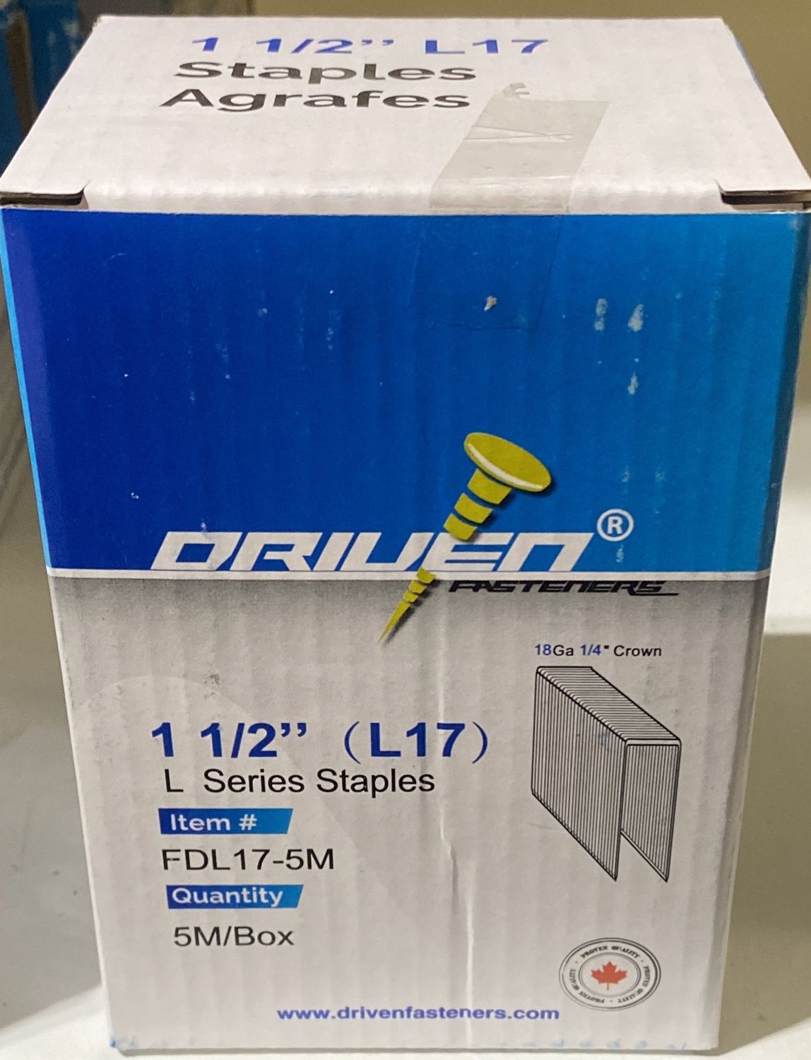 L17, 1 1/2" Length, 1/4" Crown, 18Ga, 5M/box,