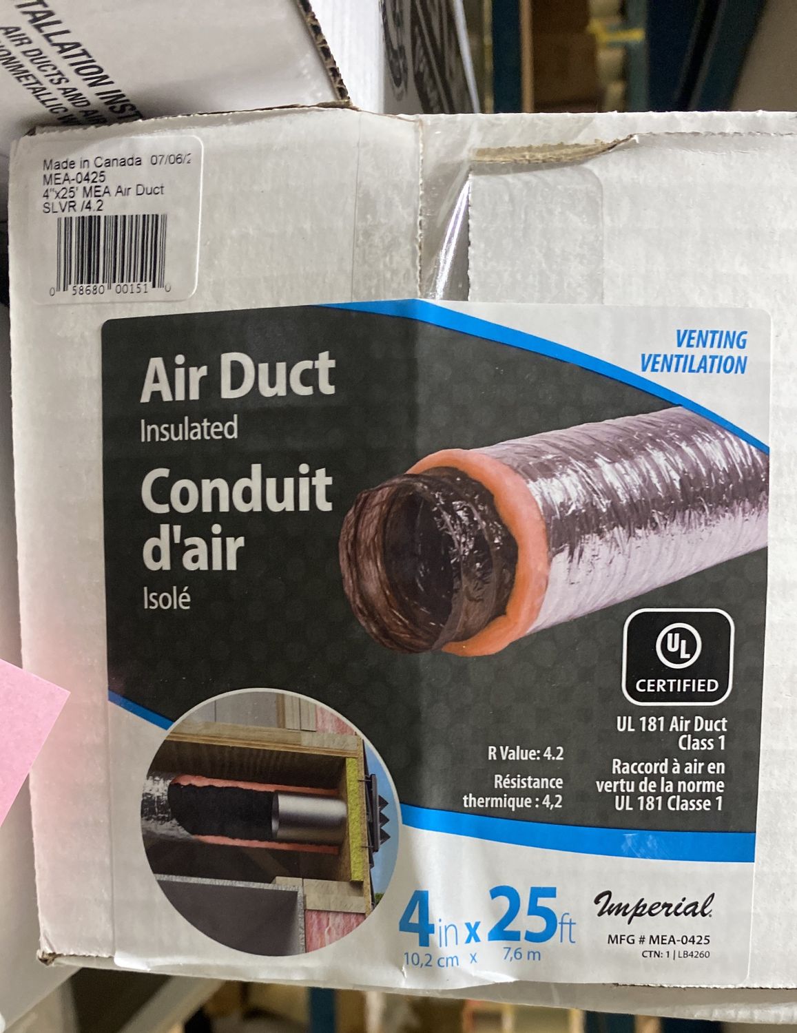 4” air duct insulated