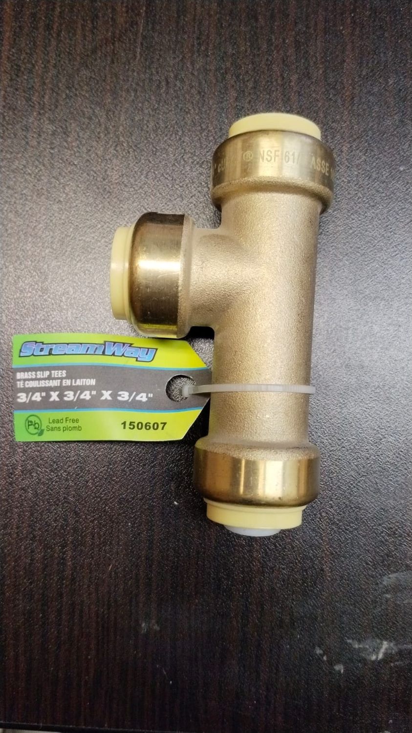 Push-Fit Brass Slip Tees 3/4" x 3/4" x 3/4"