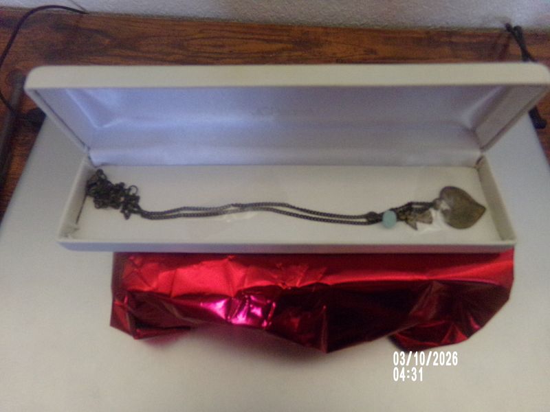 Antique Brass Necklace with heart pensent and blue eye