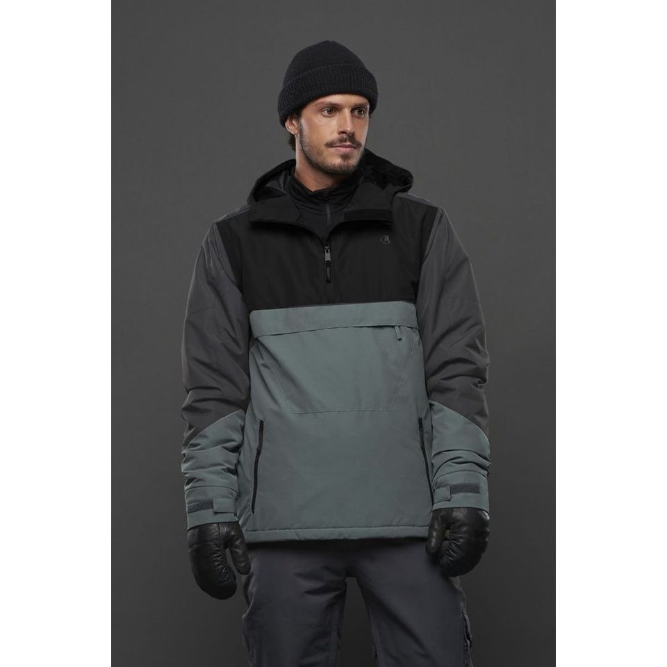LIQUID MEN'S INSULATED GOLDEN POPOVER JACKET - KHAKI/CHARCOAL
