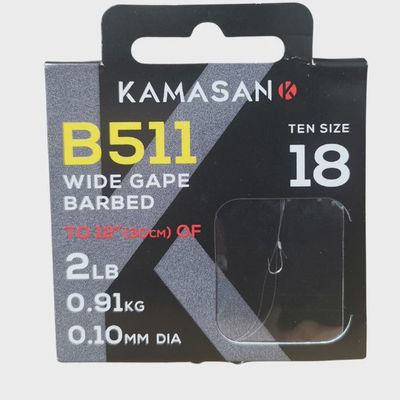 Kamasan B511 - Wide Gape Nickel Hooks To Nylon Barbed