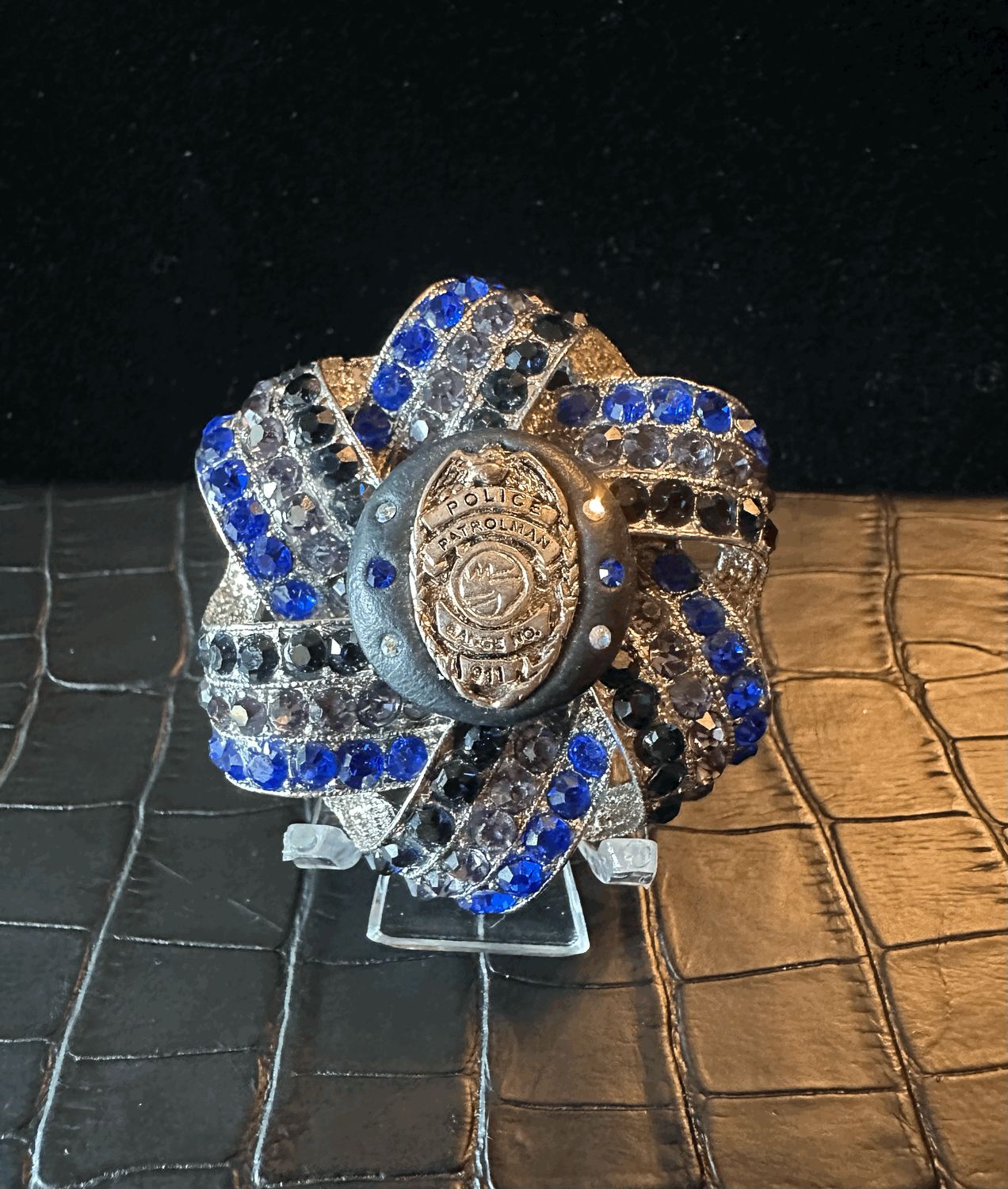Thin Blue Line Police Bling Pin Brooch