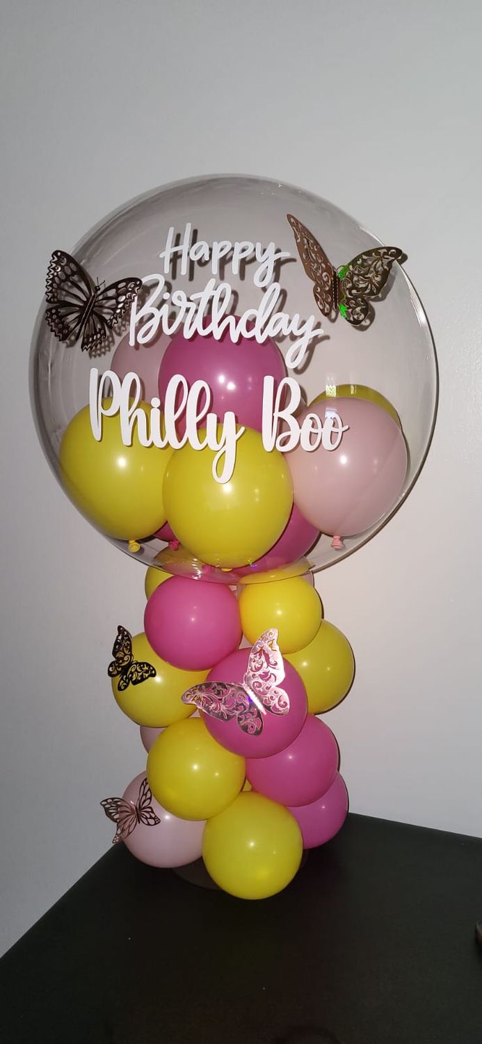 Graduation &amp; Happy Birthday Bobo standing balloon centerpiece