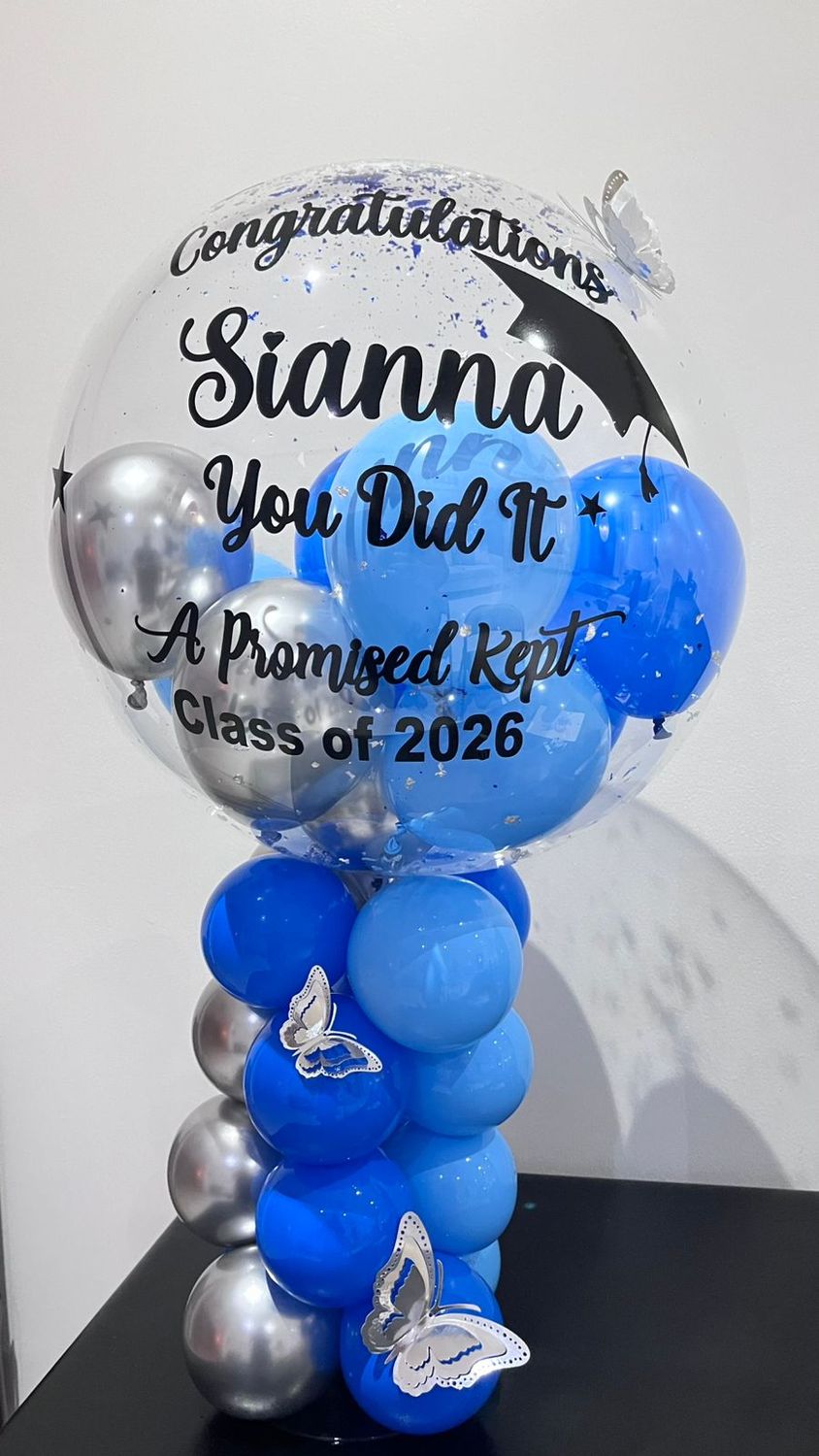 Graduation &amp; Happy Birthday Bobo standing balloon centerpiece