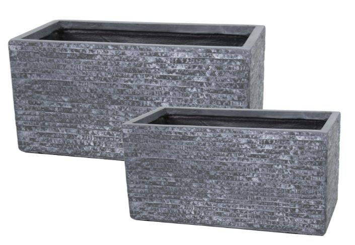 Utah Bigular S2 L60/80W30/40H30/40, Material: Clayfibre, Farbe: Dunkelgrau, Gefäß: Topf, Form: rechteckig, Oberfläche: steinoptik