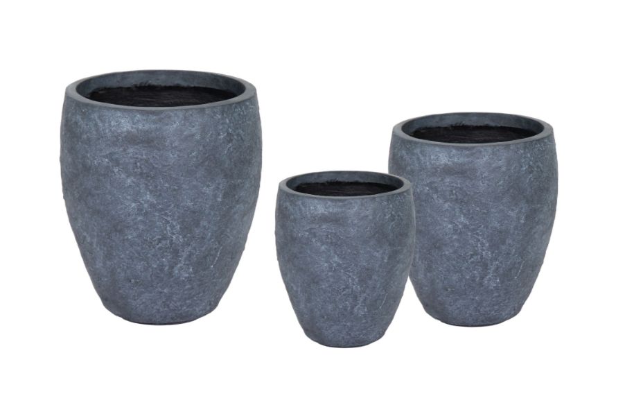 Arizona Bullet High 3er Set D25/44.5 H28.5/50, Farbe: Dunkelgrau, Form: rund, Gefäß: Topf, Material: Clayfibre, Oberfläche: antik