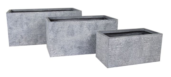 Utah Bigular S3 L60/100W30/45H30/45, Material: Clayfibre, Farbe: Grau, Gefäß: Topf, Form: rechteckig, Oberfläche: steinoptik