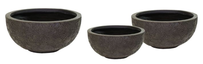 Roxy Round Bowl 3er Set D36/55 H16.5/27, Farbe: Braun, Form: rund, Gefäß: Schale, Material: Clayfibre, Oberfläche: antik