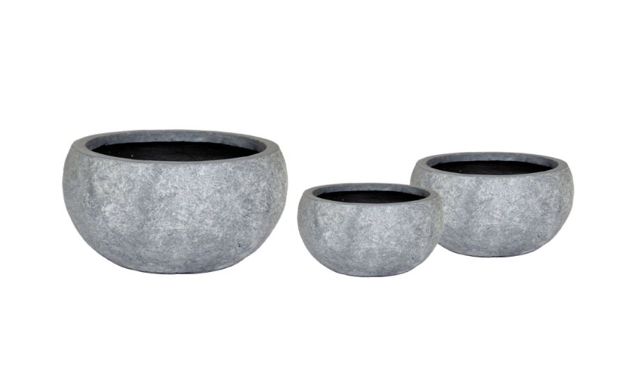 Arizona Bullet Bowl 3er Set D31/56 H15/28, Farbe: Grau, Form: rund, Gefäß: Schale, Material: Clayfibre, Oberfläche: antik