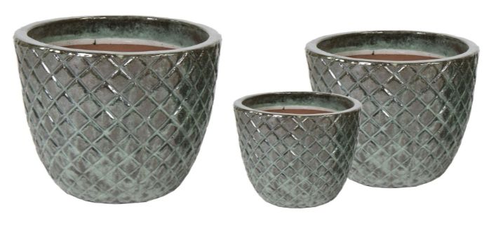 Glazed Egg Pineapple 3er Set Glazed Egg Pineapple 3er Set, Farbe: Olivgrün, Form: rund, Gefäß: Topf, Material: Keramik, Oberfläche: hochglanz