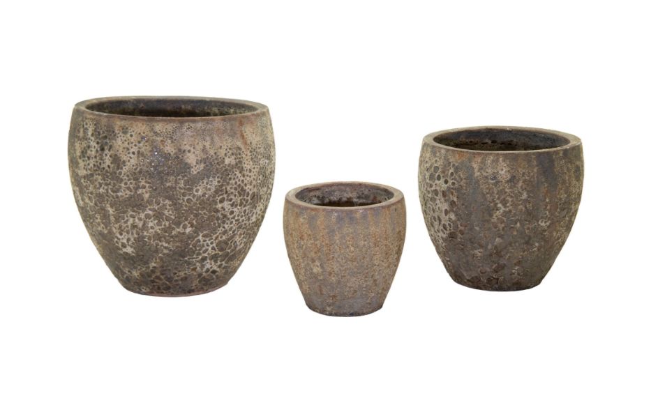 Antique Belly 3er Set D28/47 H25/44, Farbe: Braun, Form: rund, Gefäß: Topf, Material: Keramik, Oberfläche: antik