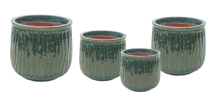 Portly Cauldron Wave 4er Set Portly Cauldron Wave 4er Set, Farbe: Grün, Form: rund, Gefäß: Topf, Material: Keramik, Oberfläche: hochglanz