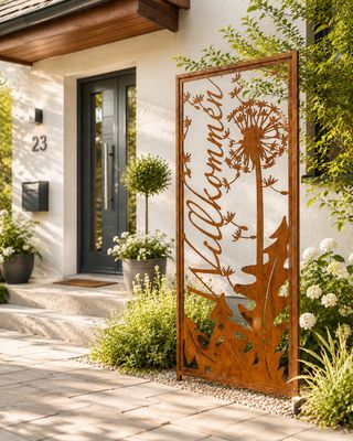 Stele offene Pusteblume Willkommen Stele offene Pusteblume Willkommen