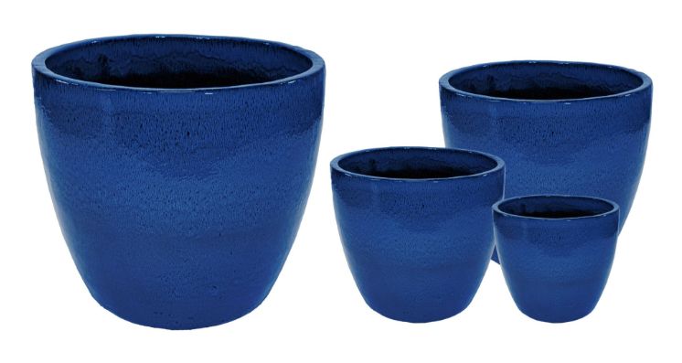 Noble Egg XL 4er Set D40/80 H36/70 Noble Egg XL 4er Set D40/80 H36/70, Farbe: Blau, Form: rund, Gefäß: Topf, Material: Keramik, Oberfläche: hochglanz