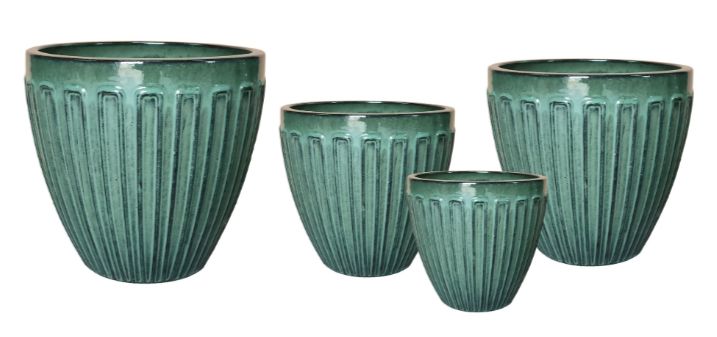Noble Egg Lines 4er Set D31/58 H29.5/51 Noble Egg Lines 4er Set D31/58 H29.5/51, Farbe: Grün, Form: rund, Gefäß: Topf, Material: Keramik, Oberfläche: hochglanz