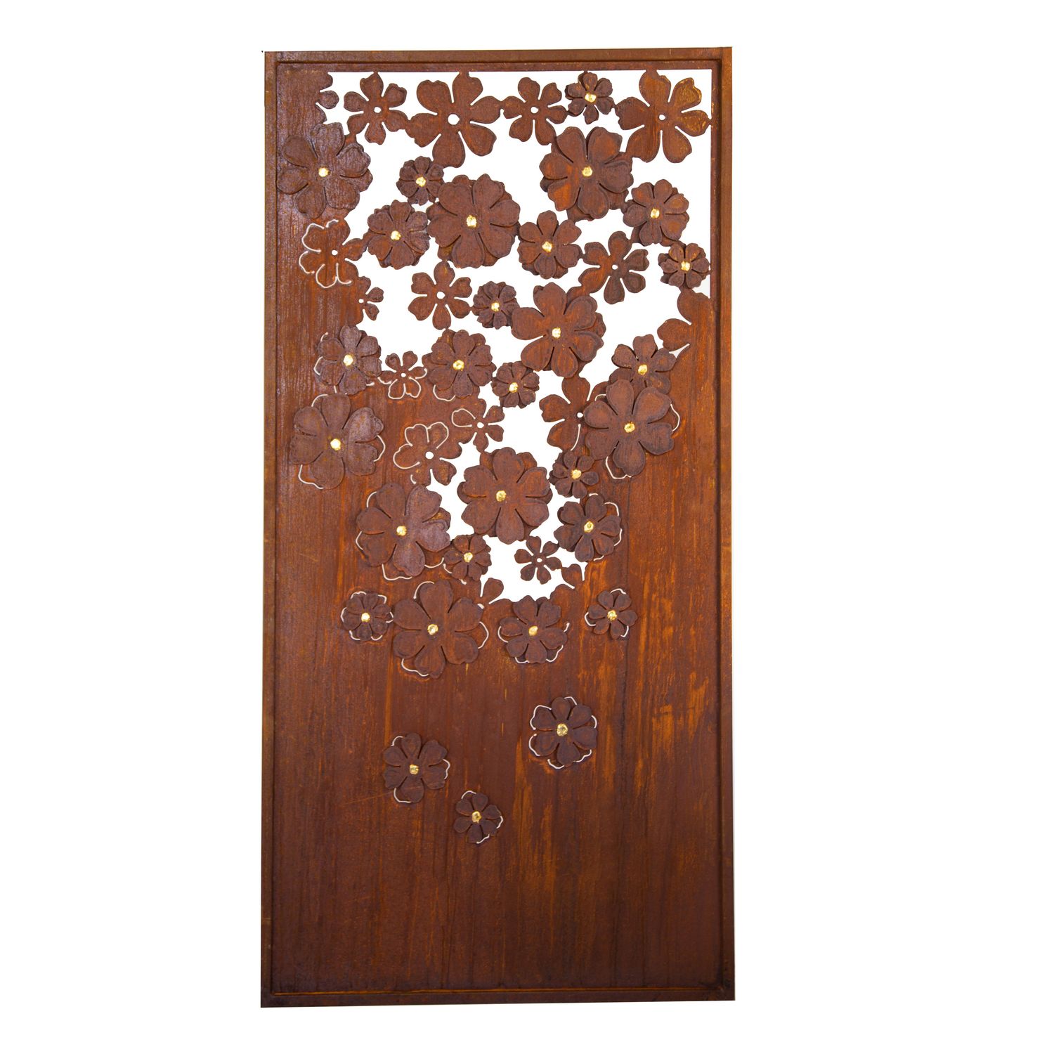 Paravent Blütentraum mit aufgesetzten Blüten und Goldmitte H200B100