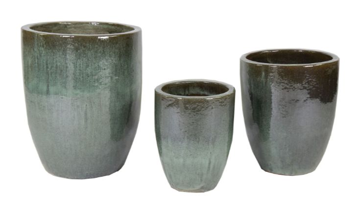 Glazed Egg Vase 3er Set D35/54 H44/67, Farbe: Grün, Form: rund, Gefäß: Vase, Material: Keramik, Oberfläche: hochglanz