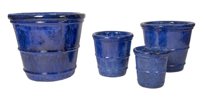 Glazed Con. Ring S4 D24/58H25/48, Material: Keramik, Farbe: Blau, Gefäß: Topf, Form: rund, Oberfläche: hochglanz