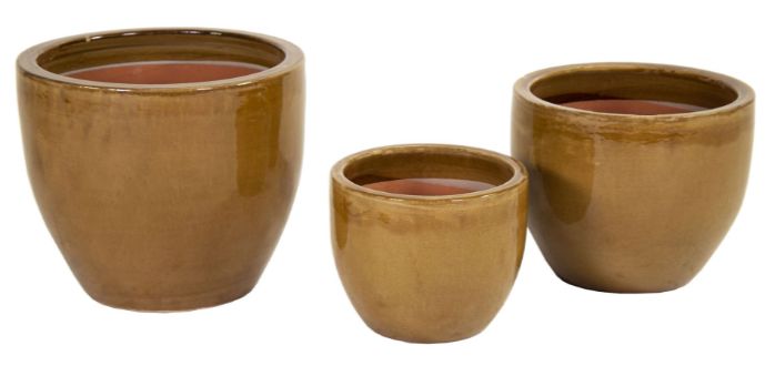Glazed Egg Pot 3er Set D23/38 H19/32 Glazed Egg Pot 3er Set D23/38 H19/32, Farbe: Rotbraun, Form: rund, Gefäß: Topf, Material: Keramik, Oberfläche: hochglanz