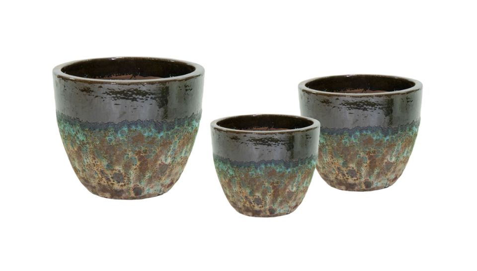 Mega Collections Antique 2Tone Egg 3er Set D30/48 H24/41 Pflanzgefäße aus Keramik in Türkis, Blau, …