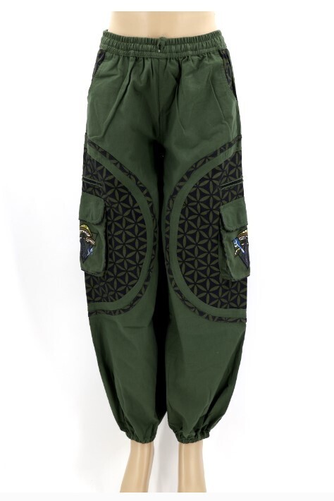 Natural Woven Cotton Trouser, Olive Green with Mushroom