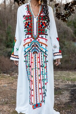 White Kaftan, Siwa Hand Embroidered