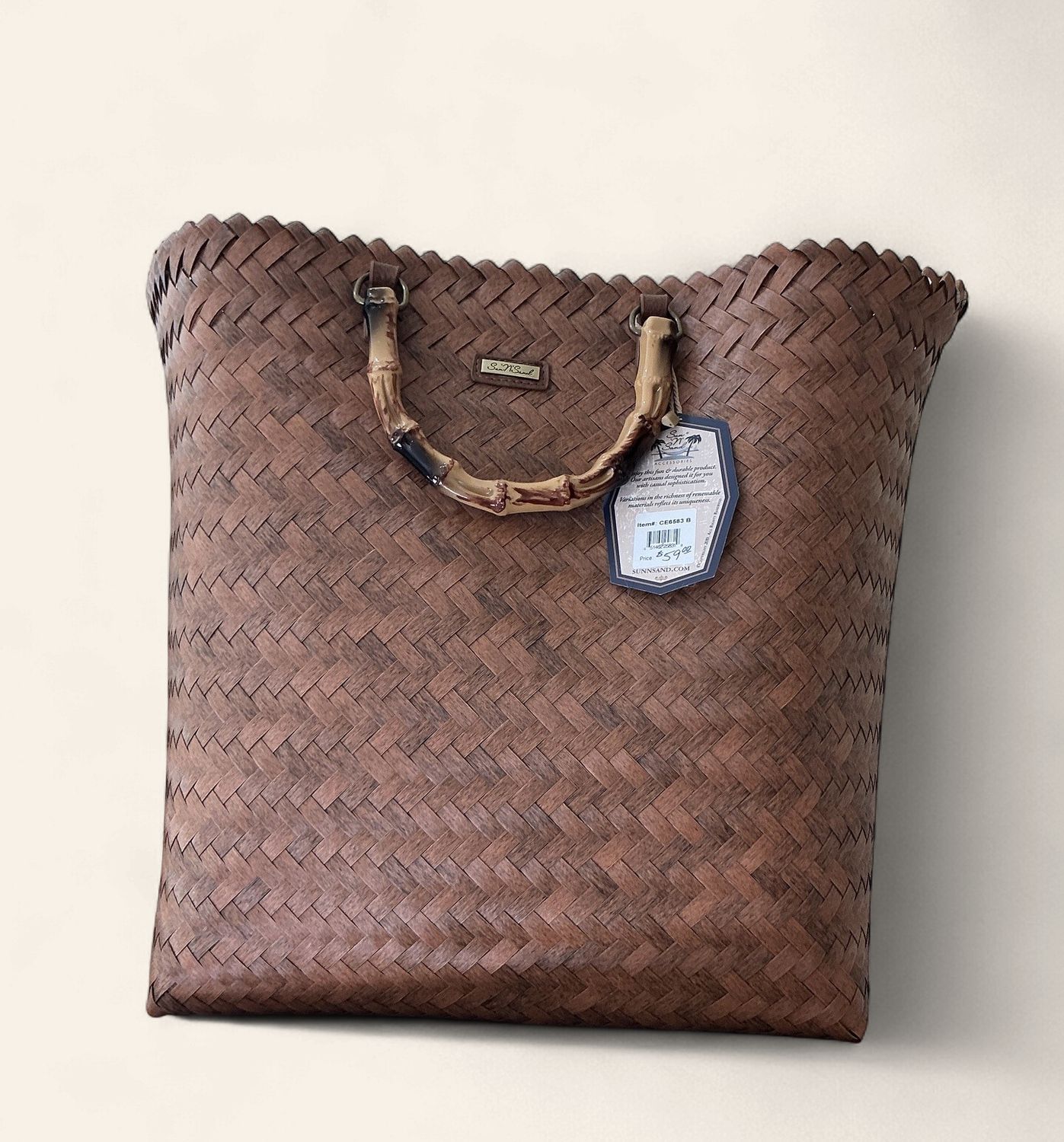 Large Tote w/Bamboo - Brown