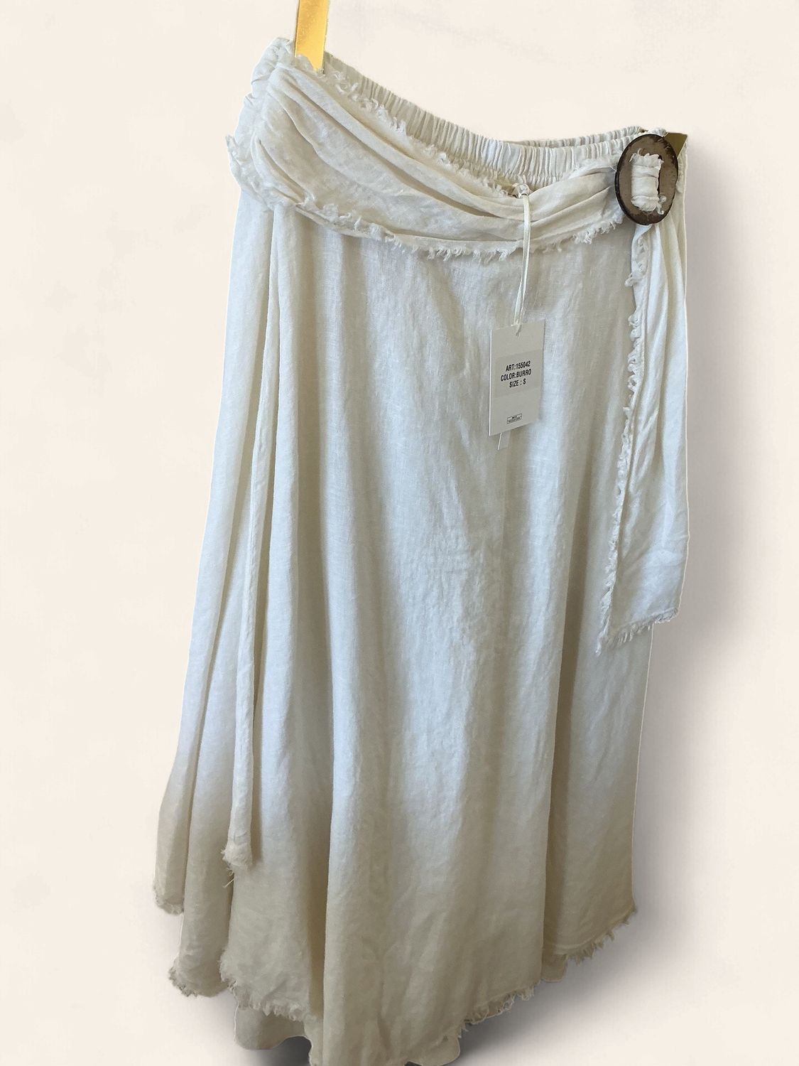 Fringe Ring Tie Detail Linen Skirt