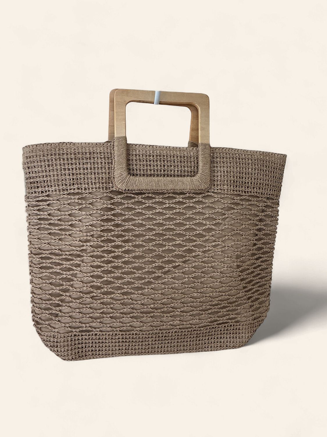 Paper Straw Crochet Shoulder Tote - Tan