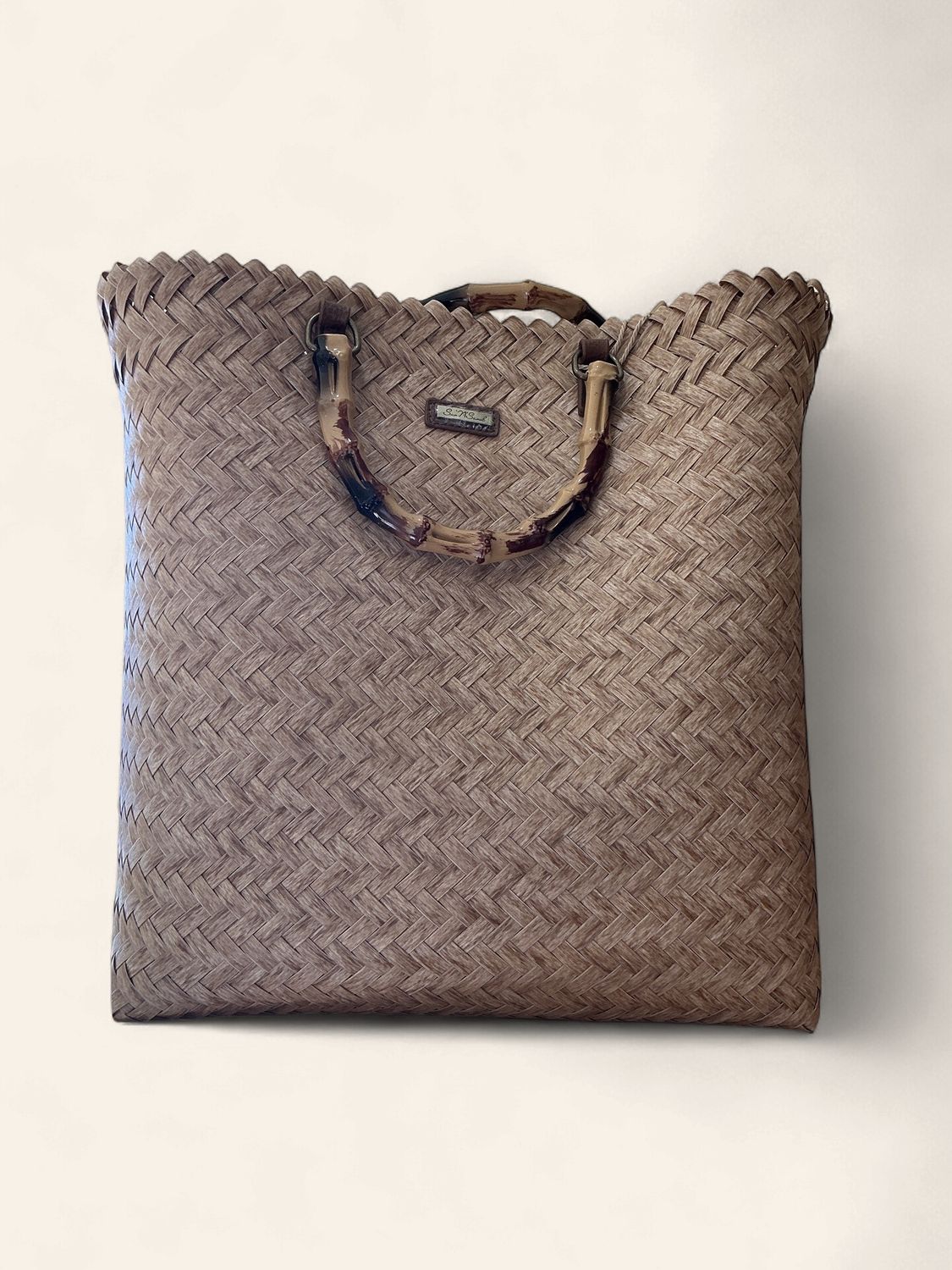 Large Tote w/ Bamboo - Tan