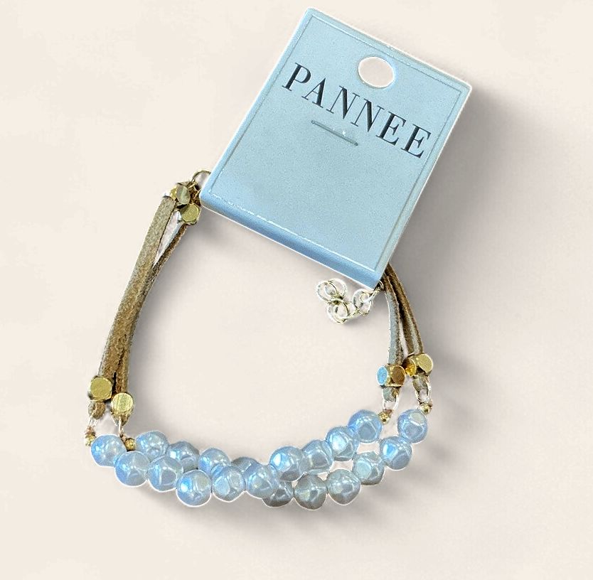 6" Bracelet|2 Layer|Suede Gold Link|Pearl|B04860