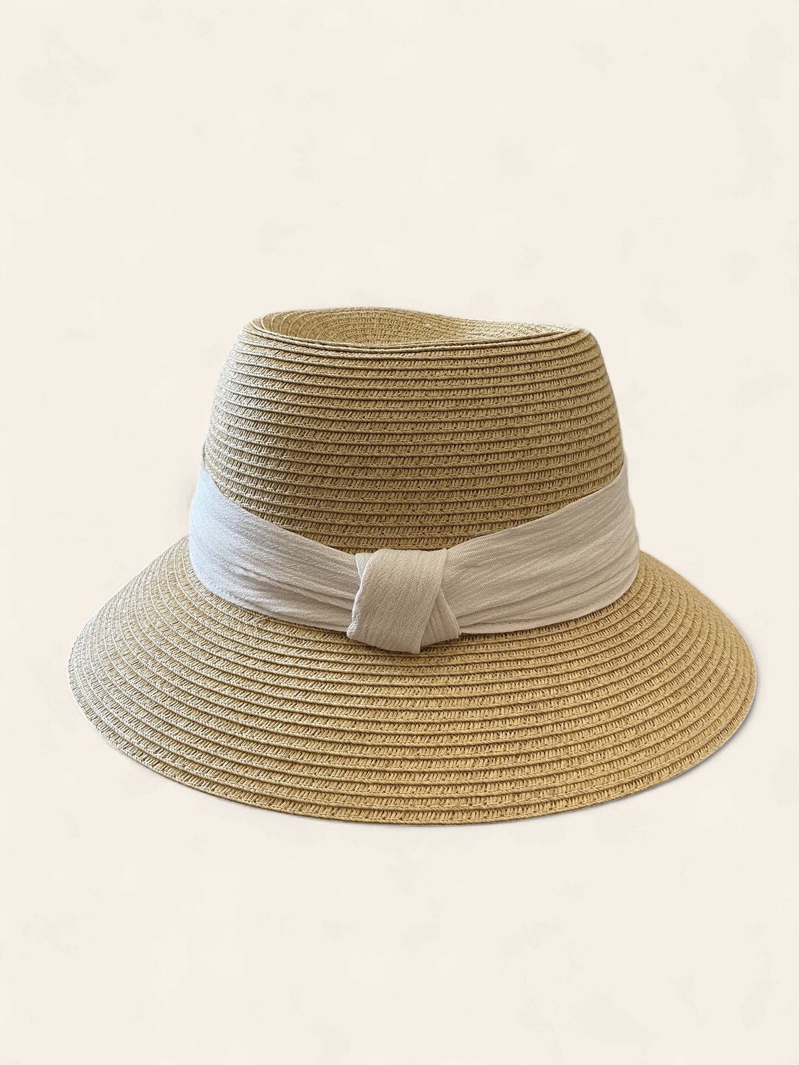 Straw Bucket Hat w\ Chiffon Band|1332