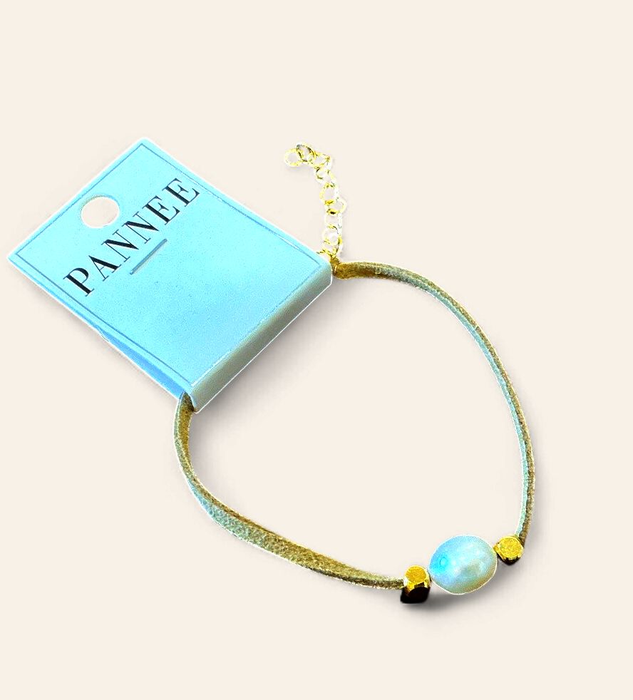 6.5" Bracelet| Suede| Gold Bead/Pearl|B04859