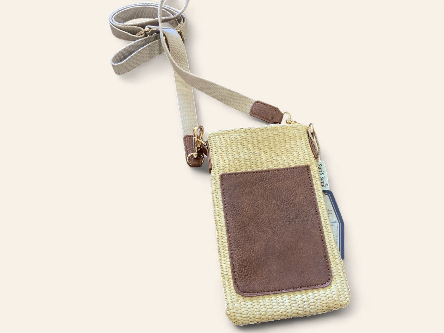 Tan|Poly Straw|Faux Leather|Crossbody|CE6758B