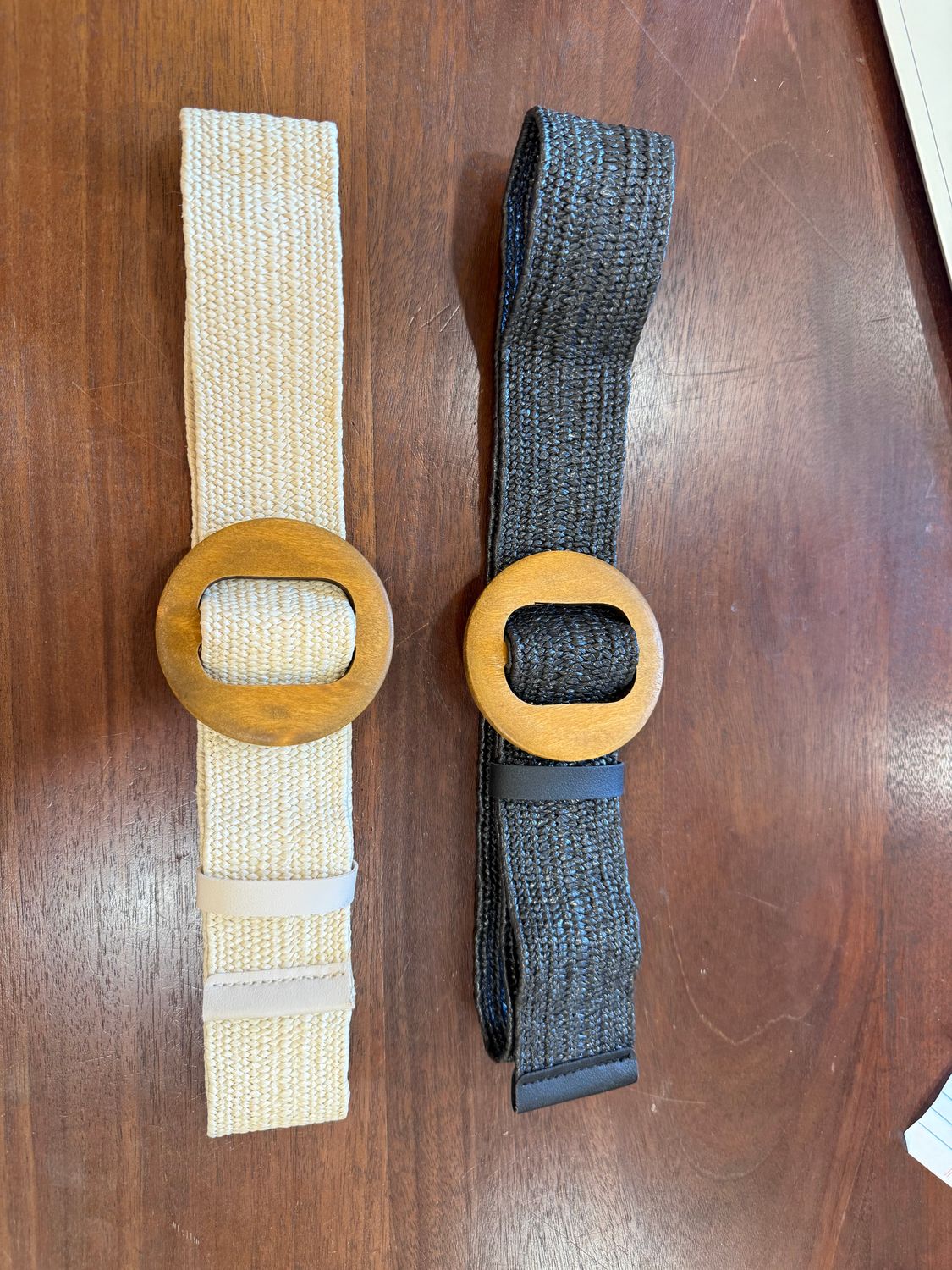 Woven Belts|Black|Tan/Creme/Wooden Buckles