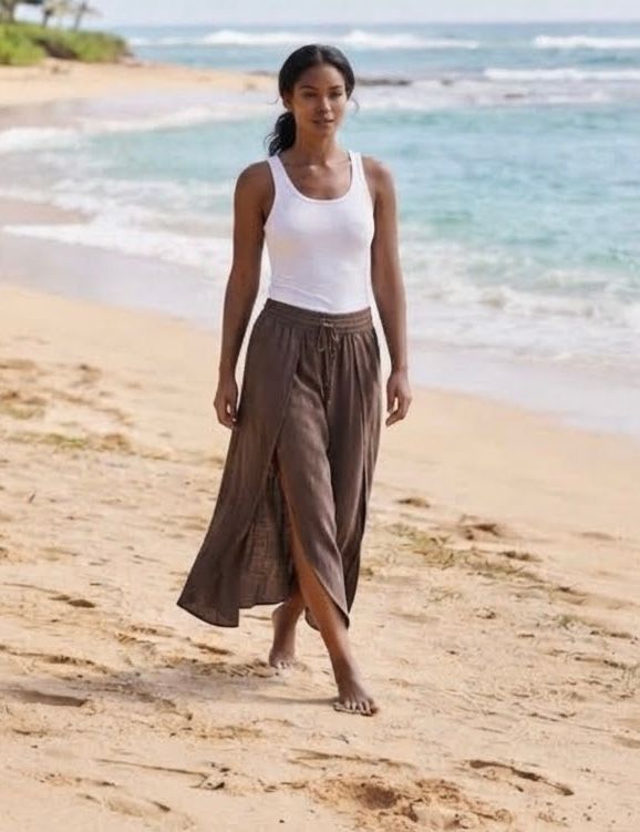 Chocolate Split Pants with Elastic Waist