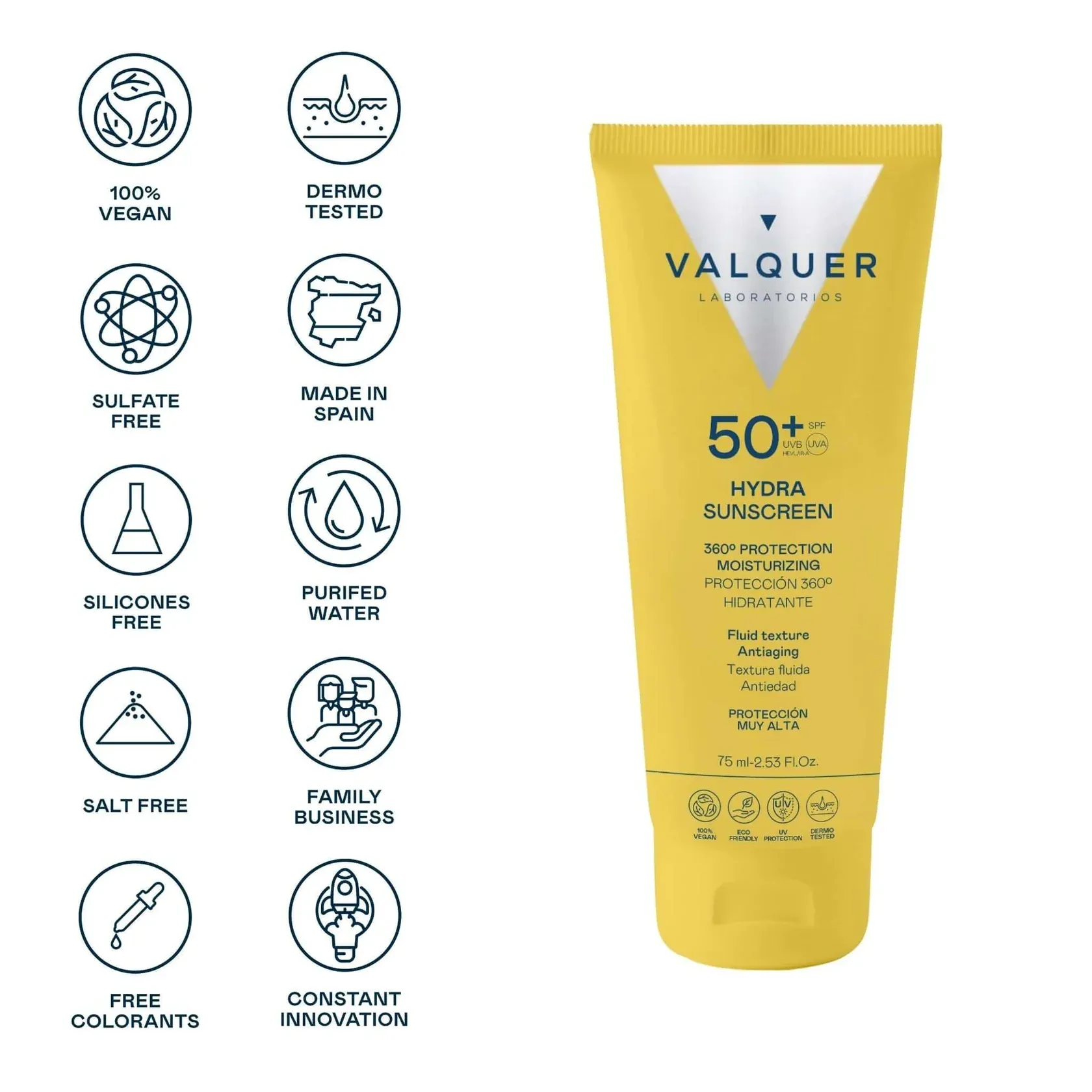 Valquer Hydra Sunscreen SPF 50+ 75 ml – Protección solar e hidratación
