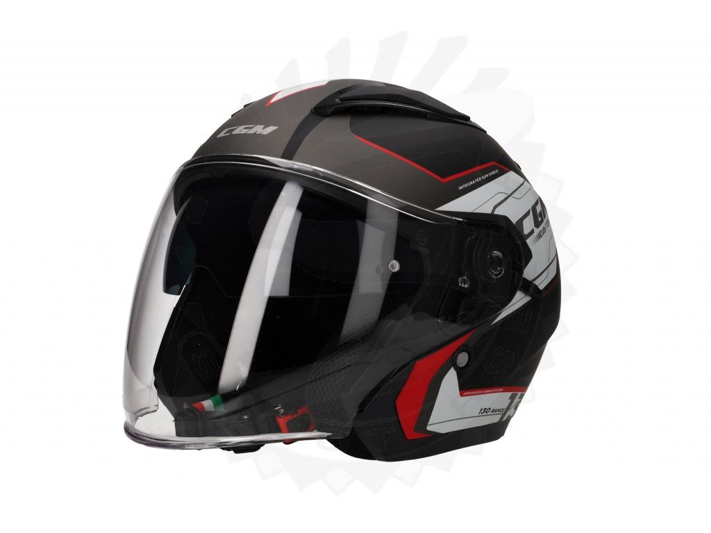 Helm demi jet CGM 130S DAYTONA APACHE zwart/rood mat (dubbel vizier)